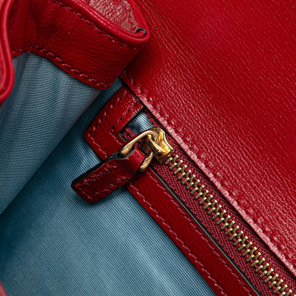 Gucci B Gucci Red Calf Leather Small Textured skin GG Ring Torchon Crossbody Italy