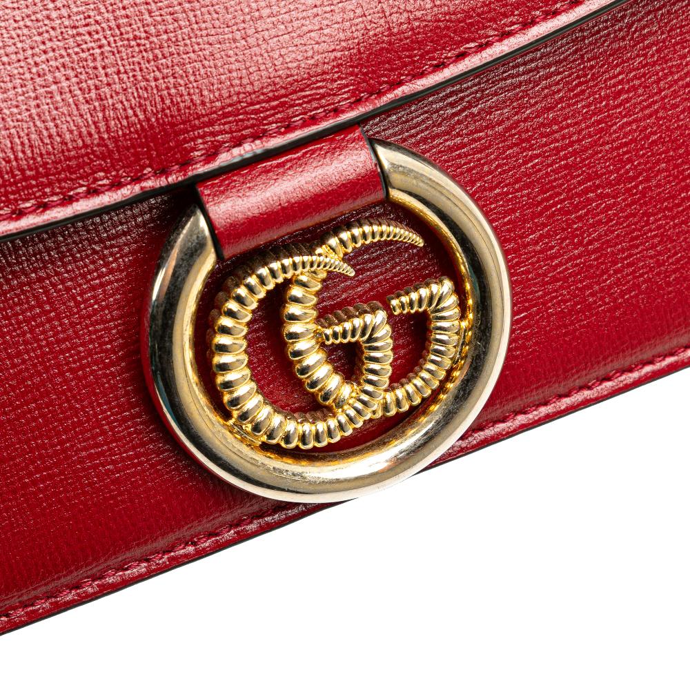 Gucci B Gucci Red Calf Leather Small Textured skin GG Ring Torchon Crossbody Italy