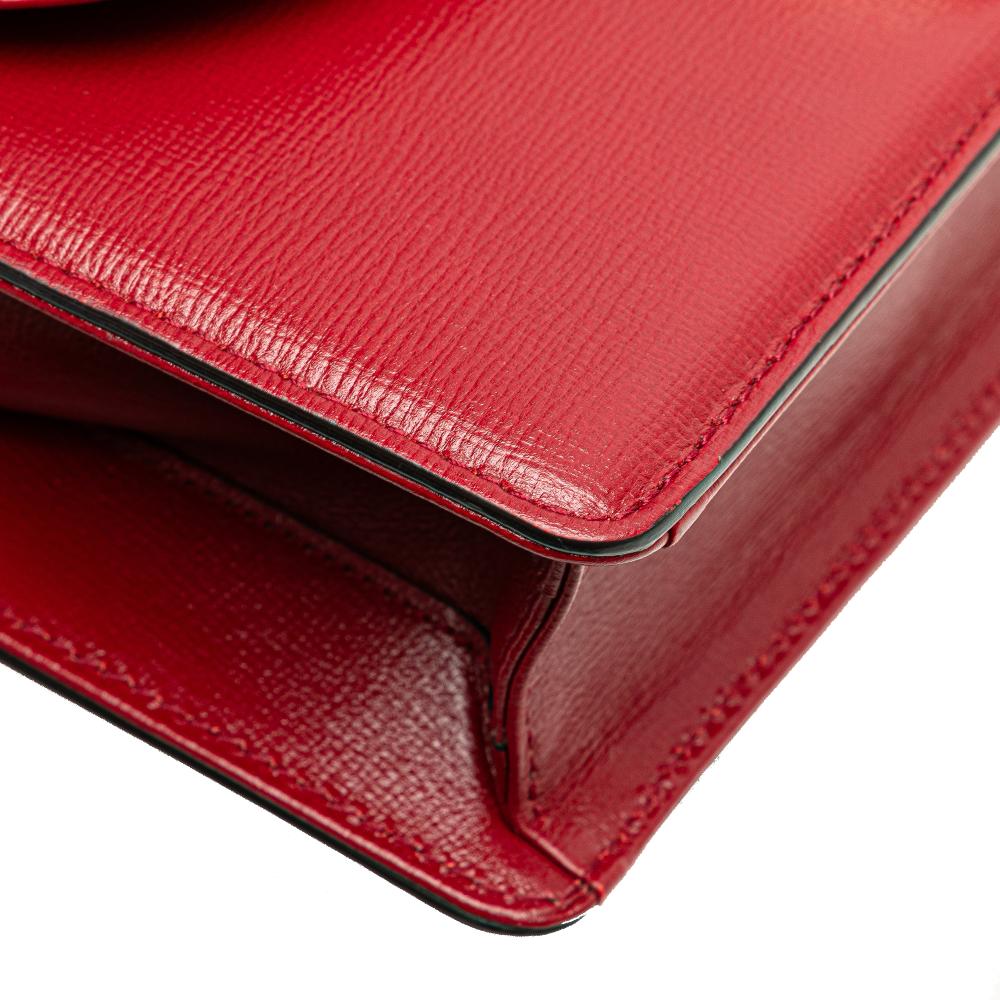 Gucci B Gucci Red Calf Leather Small Textured skin GG Ring Torchon Crossbody Italy