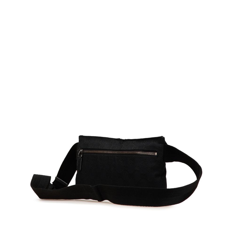 Gucci B Gucci Black Canvas Fabric GG Double Pocket Belt Bag Italy