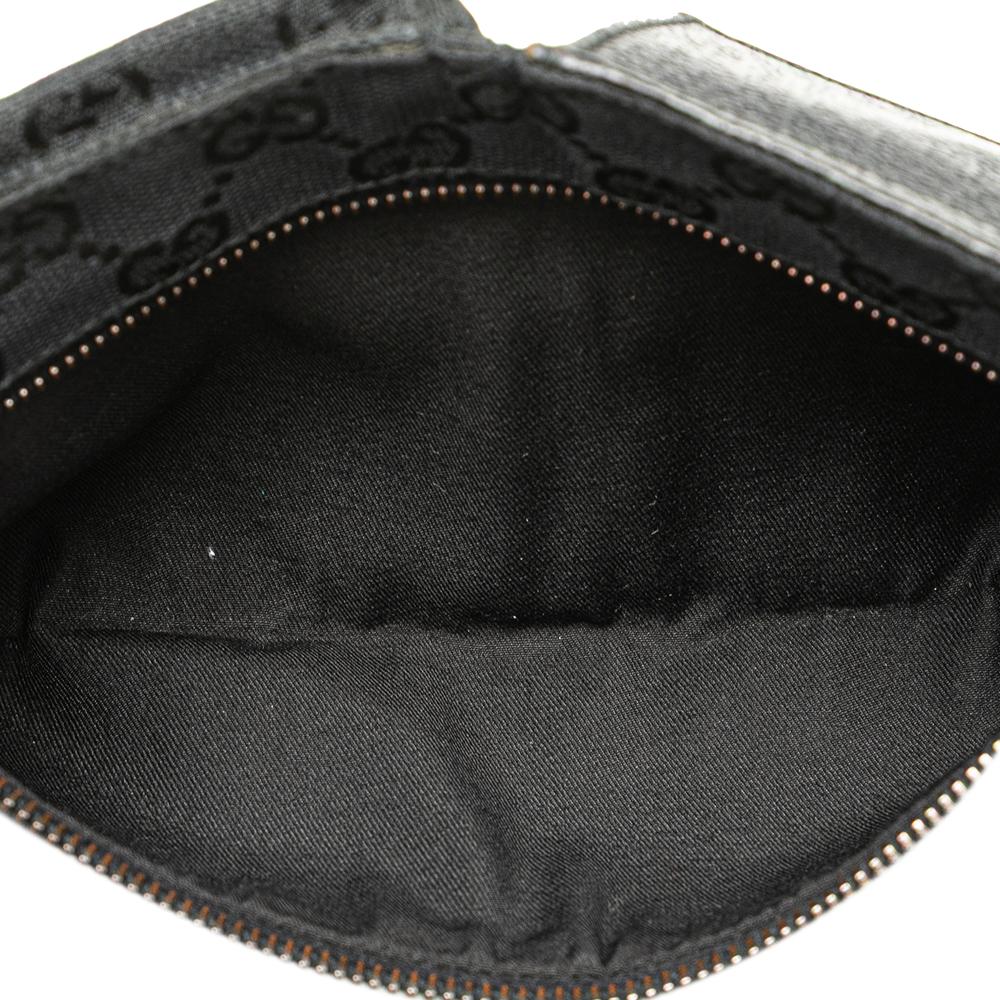 Gucci B Gucci Black Canvas Fabric GG Double Pocket Belt Bag Italy