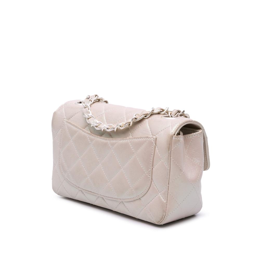 Chanel White Mini Rectangular Classic Iridescent Lambskin Single Flap Italy