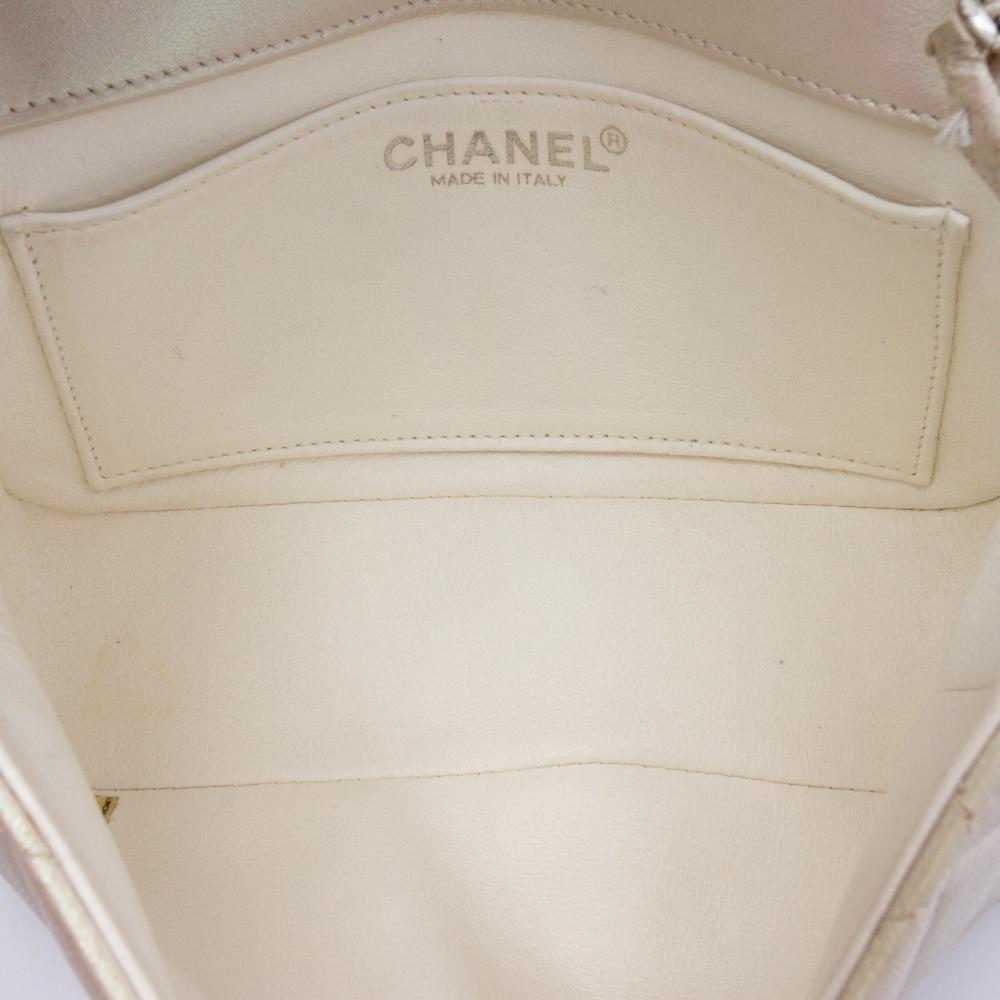 Chanel White Mini Rectangular Classic Iridescent Lambskin Single Flap Italy