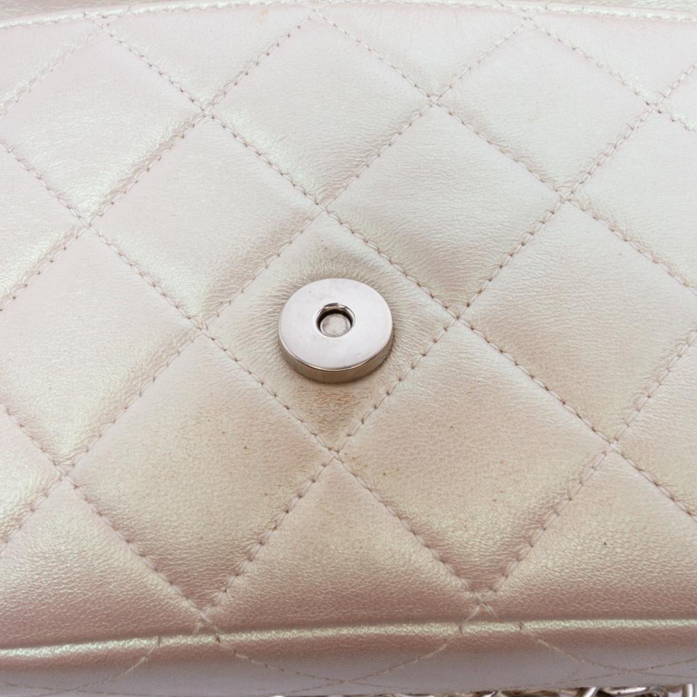 Chanel White Mini Rectangular Classic Iridescent Lambskin Single Flap Italy