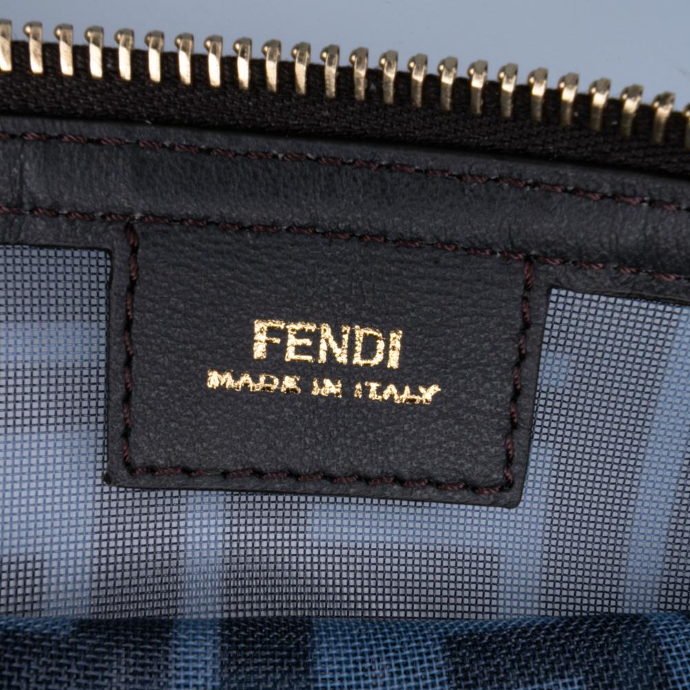 Fendi AB Fendi Gray Mesh Fabric FF Pouch Italy