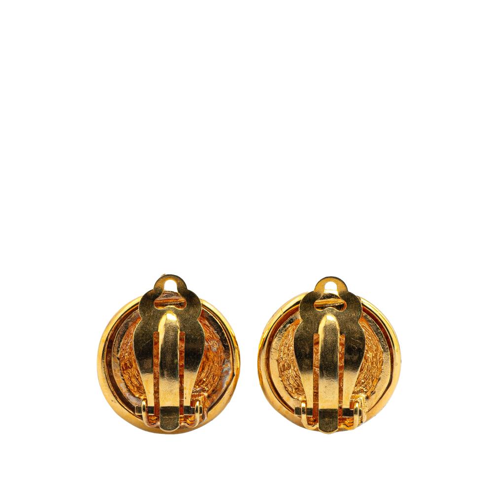 Chanel B Chanel Gold Gold Plated Metal CC Round Clip On Earrings France