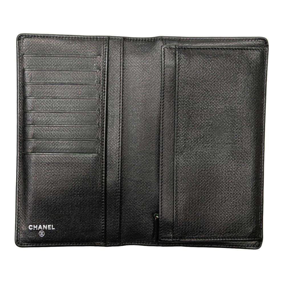 Chanel B Chanel Black Calf Leather Lambskin CC Button Long Wallet Italy