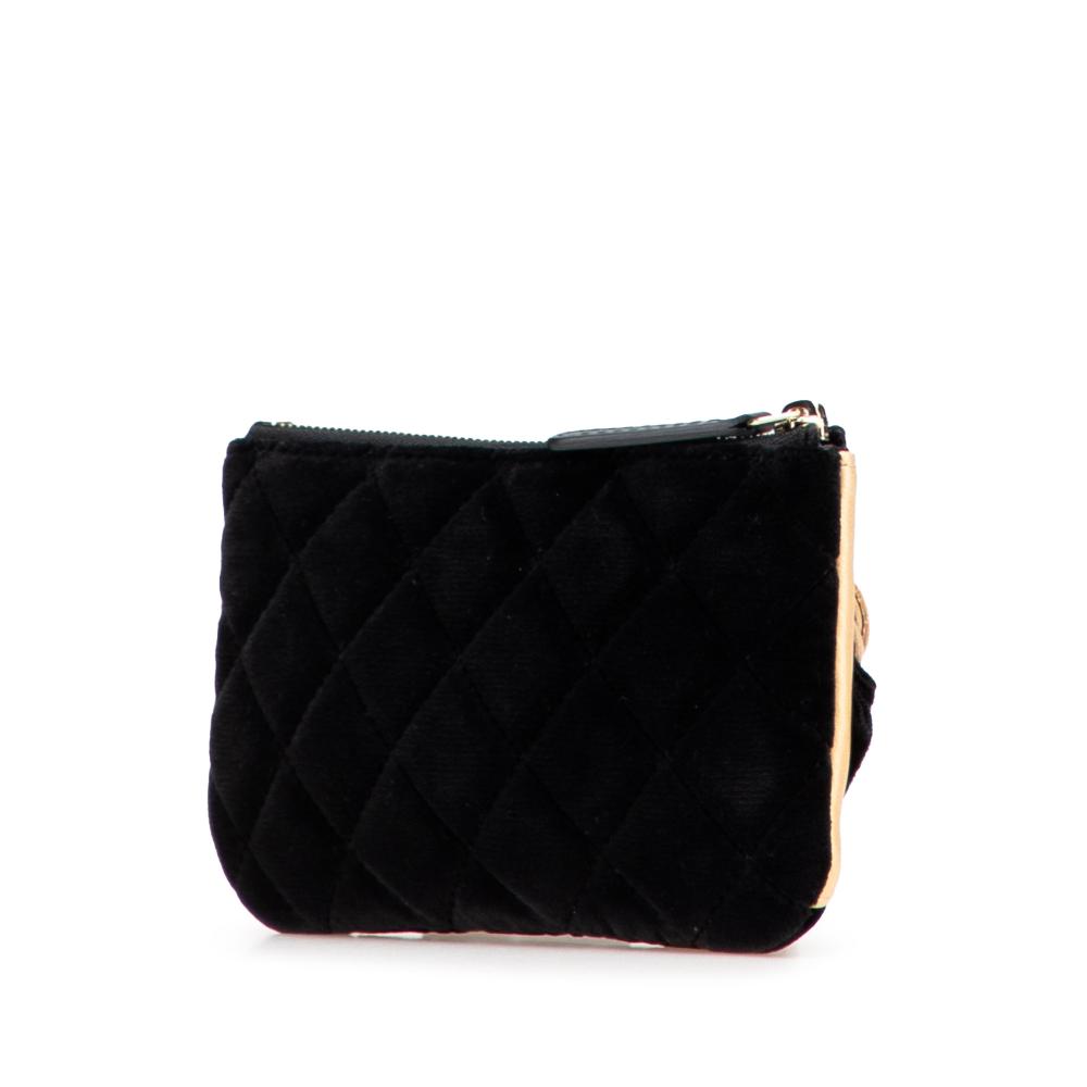 Chanel AB Chanel Black with Gold Velvet Fabric CC Quilted Camellia Pouch Italy