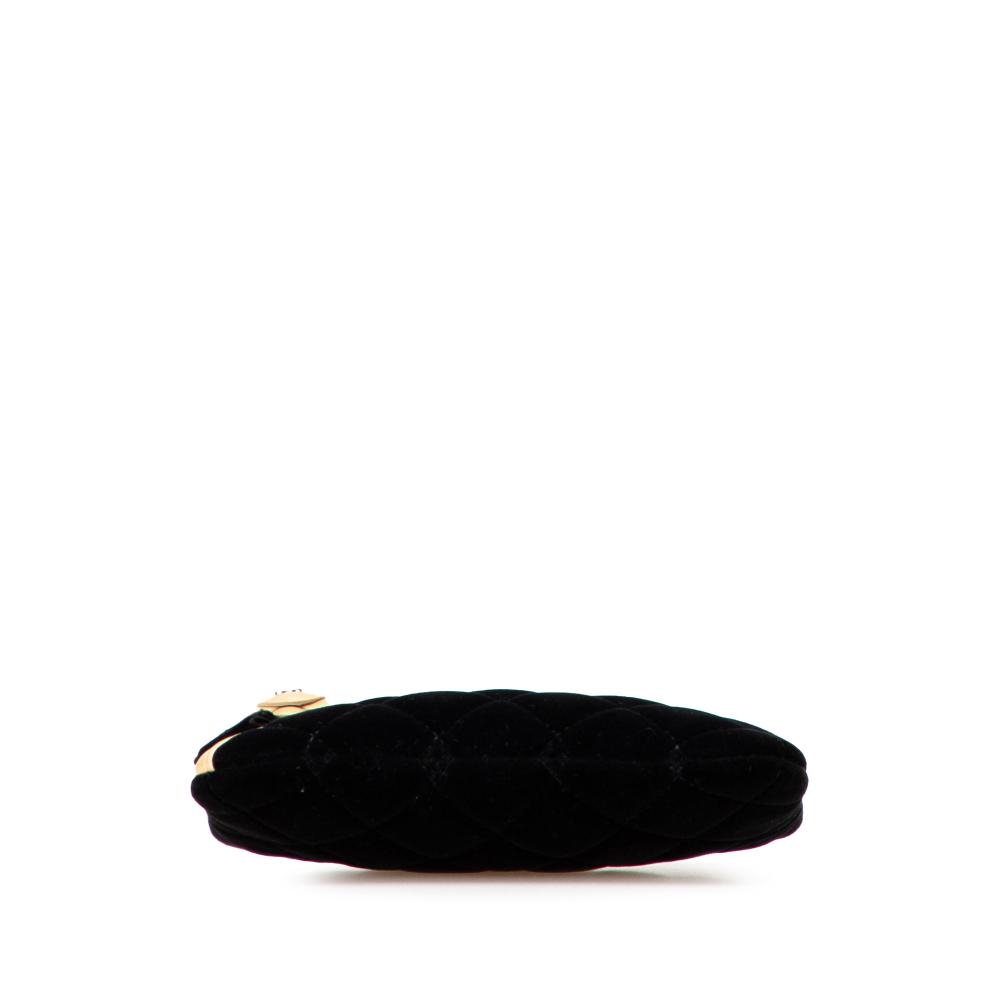 Chanel AB Chanel Black with Gold Velvet Fabric CC Quilted Camellia Pouch Italy