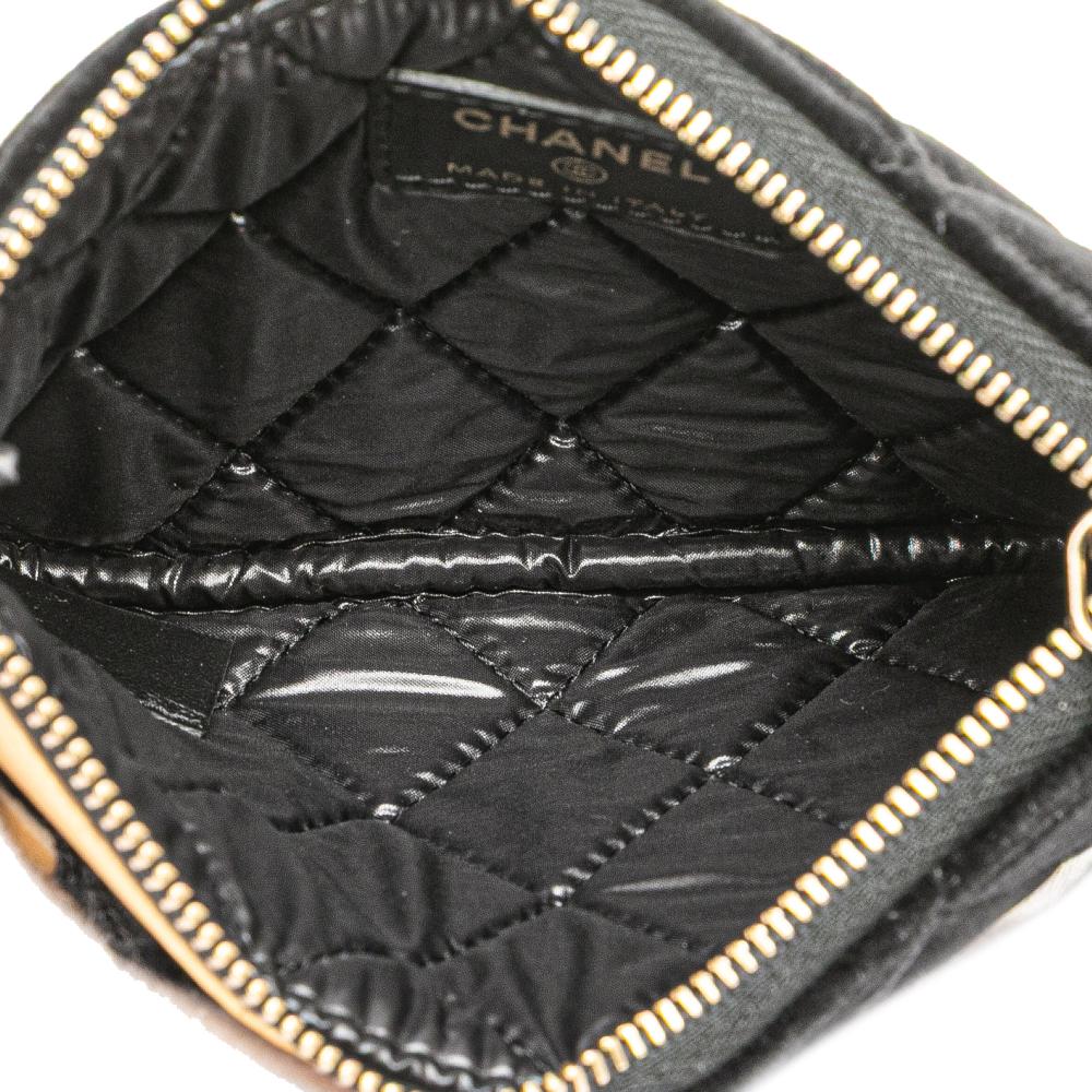 Chanel AB Chanel Black with Gold Velvet Fabric CC Quilted Camellia Pouch Italy