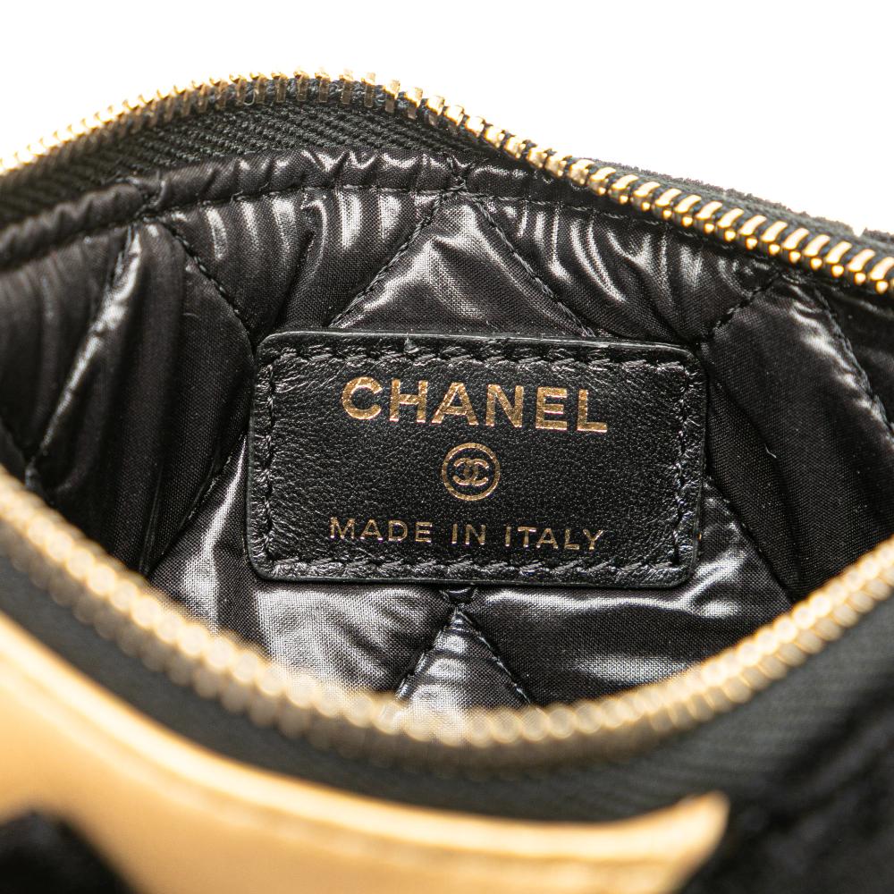 Chanel AB Chanel Black with Gold Velvet Fabric CC Quilted Camellia Pouch Italy