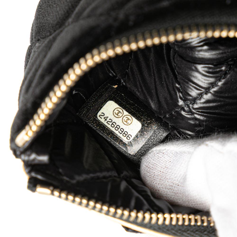 Chanel AB Chanel Black with Gold Velvet Fabric CC Quilted Camellia Pouch Italy