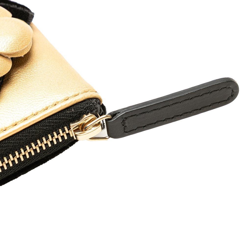 Chanel AB Chanel Black with Gold Velvet Fabric CC Quilted Camellia Pouch Italy