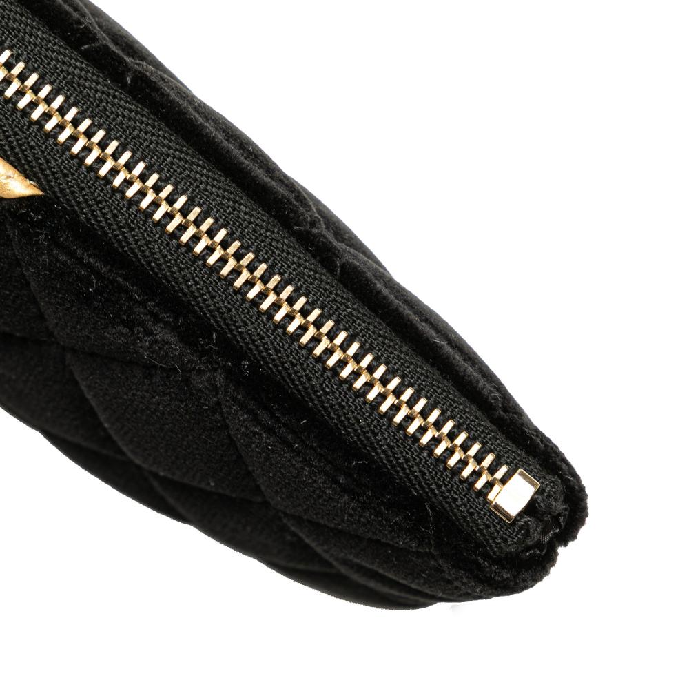 Chanel AB Chanel Black with Gold Velvet Fabric CC Quilted Camellia Pouch Italy