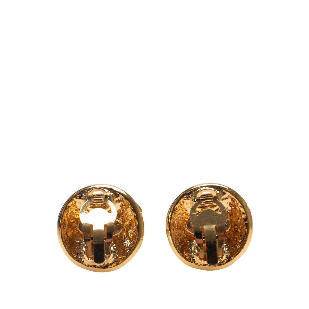 Chanel B Chanel Gold Gold Plated Metal CC Round Clip On Earrings France