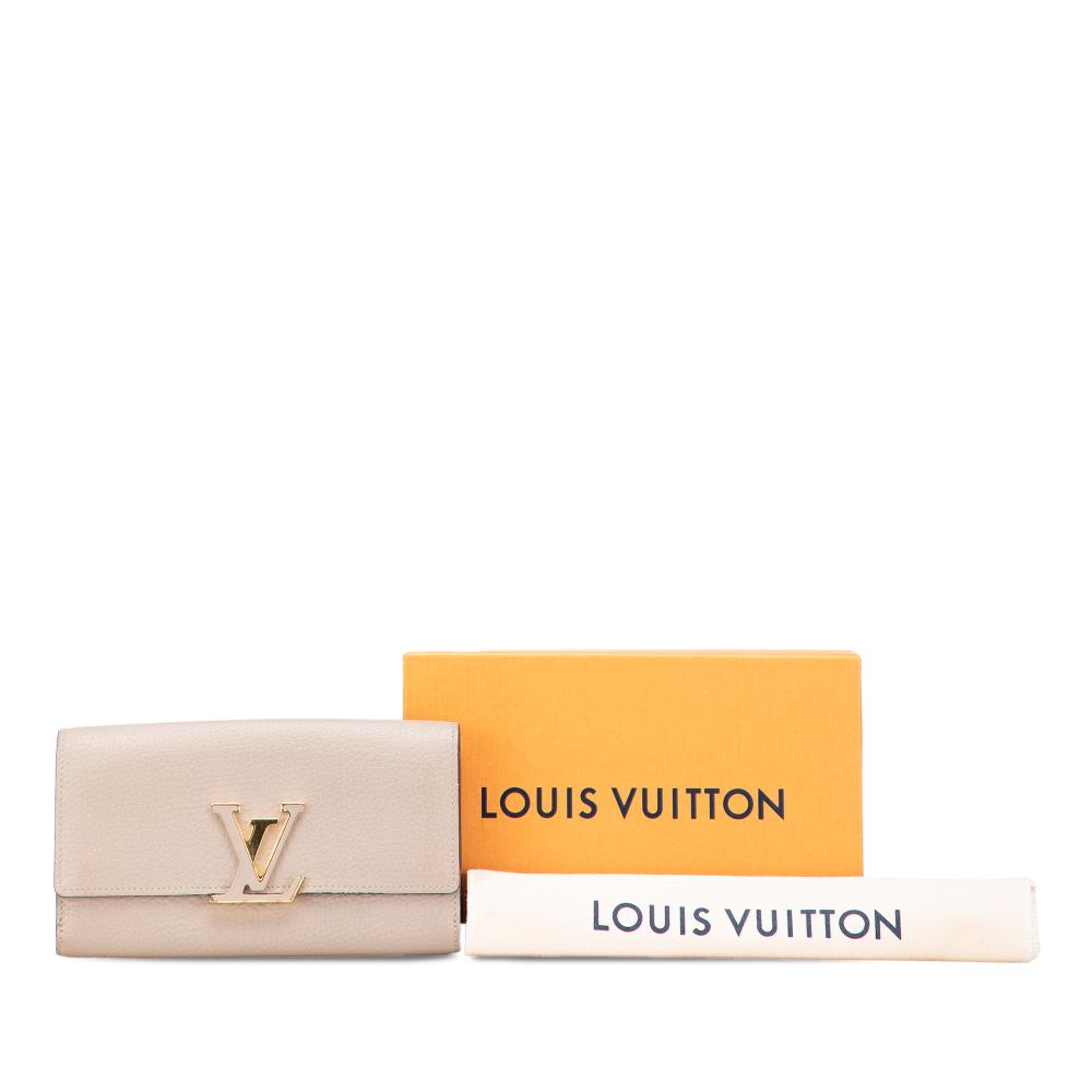 Louis Vuitton B Louis Vuitton Brown Beige Calf Leather Taurillon Capucines Wallet France