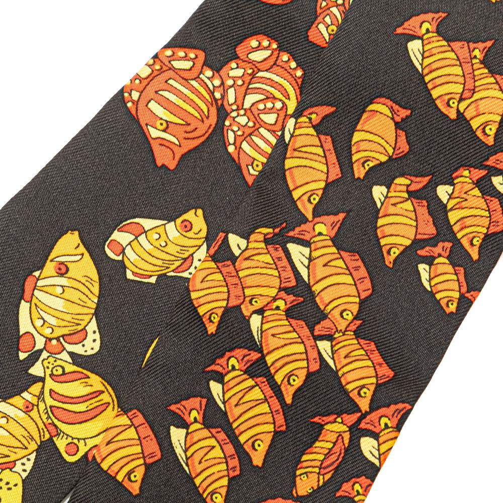 Hermès AB Hermès Black with Orange Silk Fabric Rencontre Oceane Twilly Scarf France