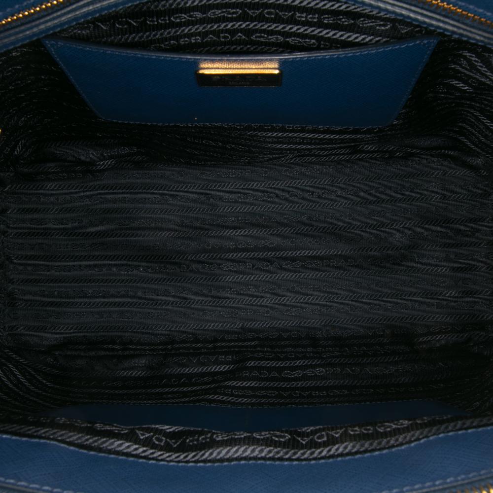 Prada B Prada Blue Saffiano Leather Large Lux Galleria Double Zip Tote Italy