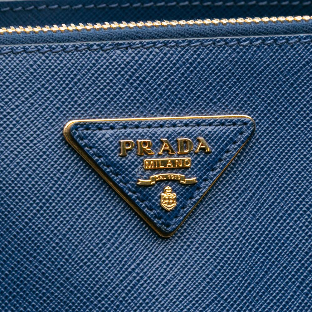 Prada B Prada Blue Saffiano Leather Large Lux Galleria Double Zip Tote Italy