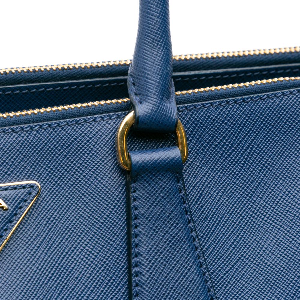 Prada B Prada Blue Saffiano Leather Large Lux Galleria Double Zip Tote Italy