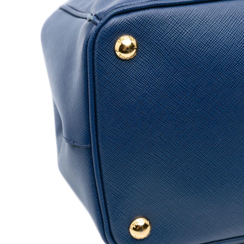 Prada B Prada Blue Saffiano Leather Large Lux Galleria Double Zip Tote Italy