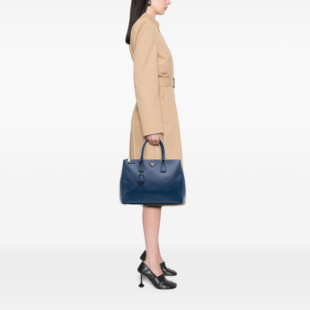Prada B Prada Blue Saffiano Leather Large Lux Galleria Double Zip Tote Italy