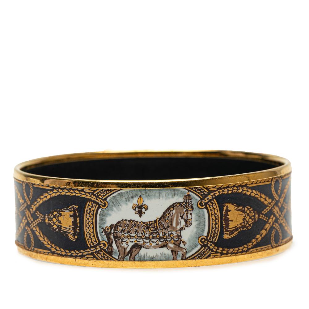 Hermès B Hermès Black with Gold Enamel Other Wide Grand Apparat Horse Bangle France