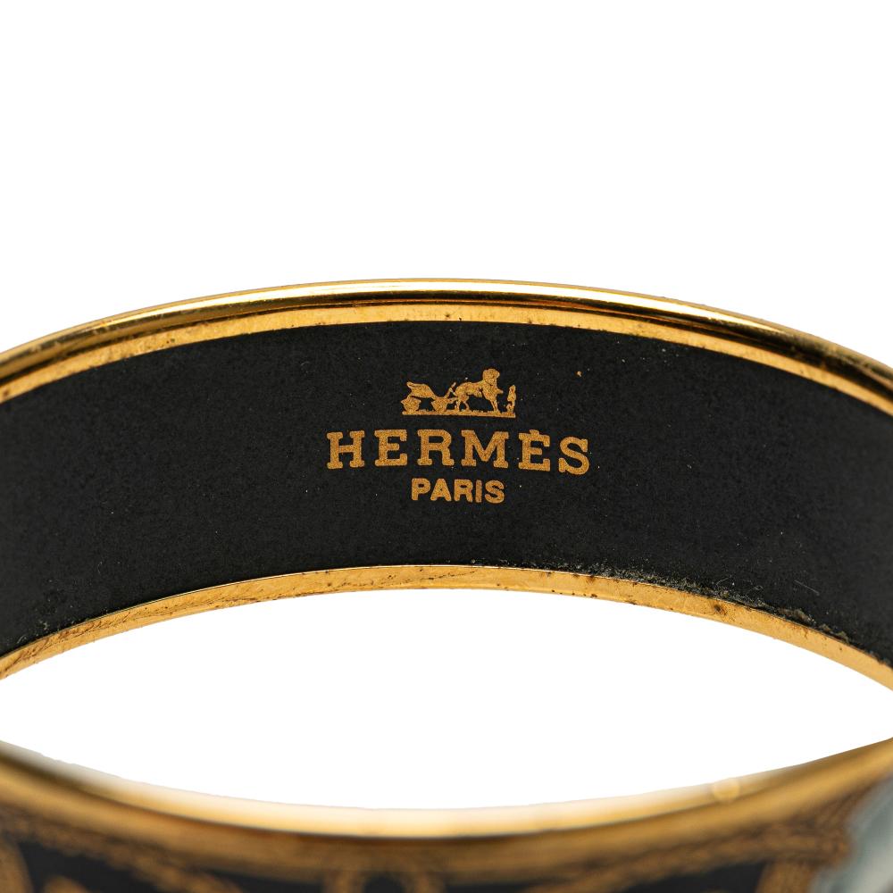 Hermès B Hermès Black with Gold Enamel Other Wide Grand Apparat Horse Bangle France