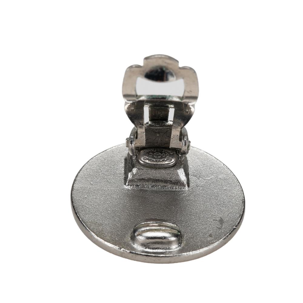 Chanel B Chanel Silver Silver Metal Plated CC Cruise Disc Clip on Earrings France