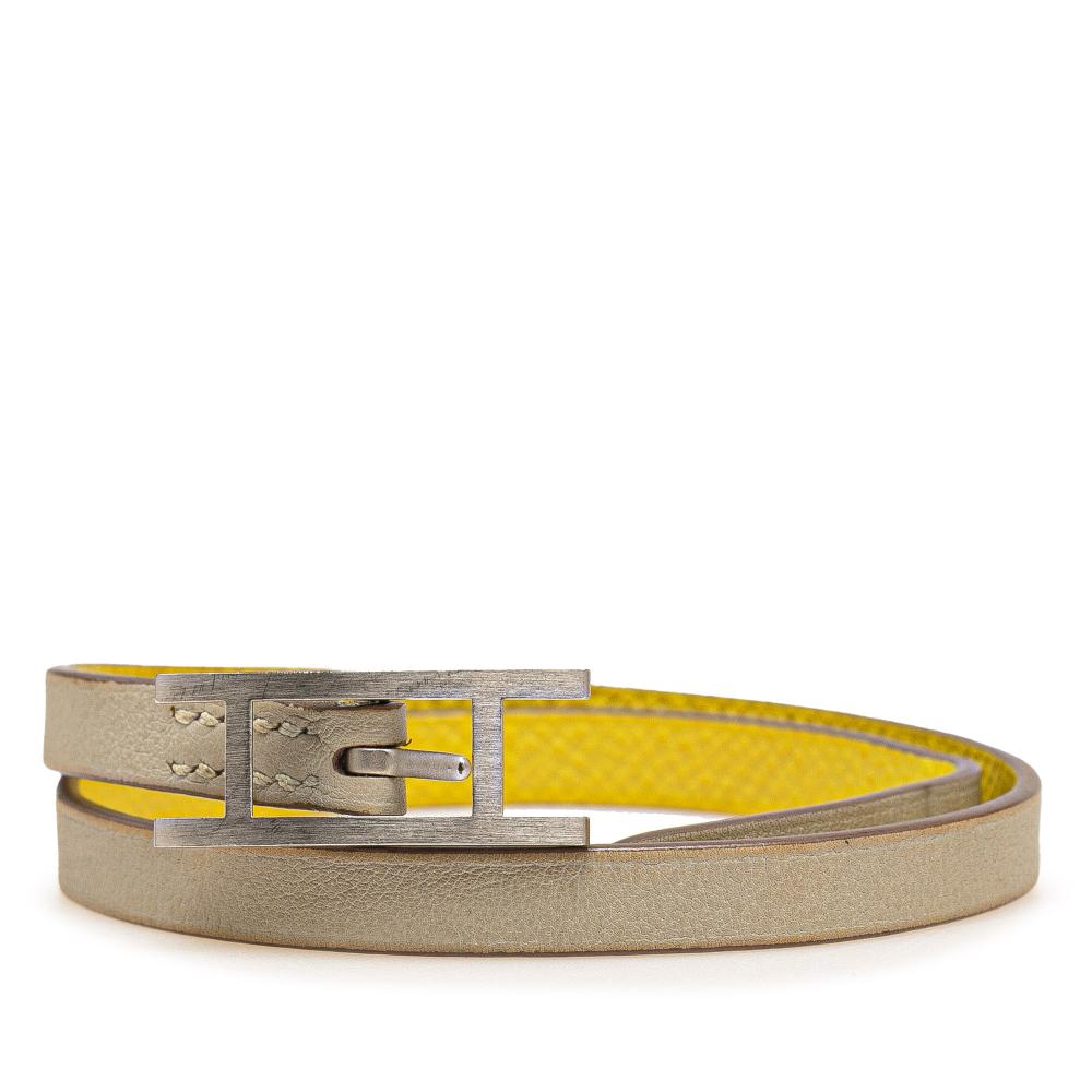 Hermès B Hermès Gold Light Gold Calf Leather Behapi Double Tour Bracelet M France