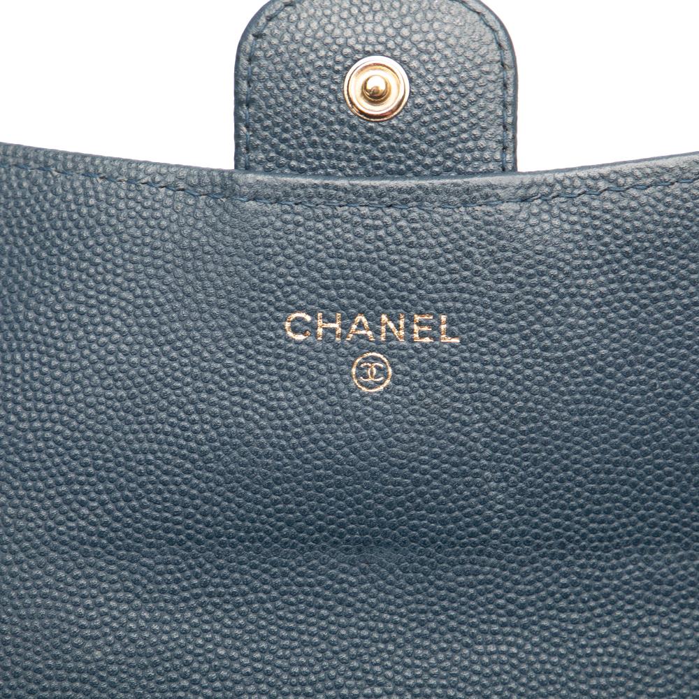 Chanel B Chanel Blue Caviar Leather Leather CC Quilted Caviar Classic Flap Wallet Spain