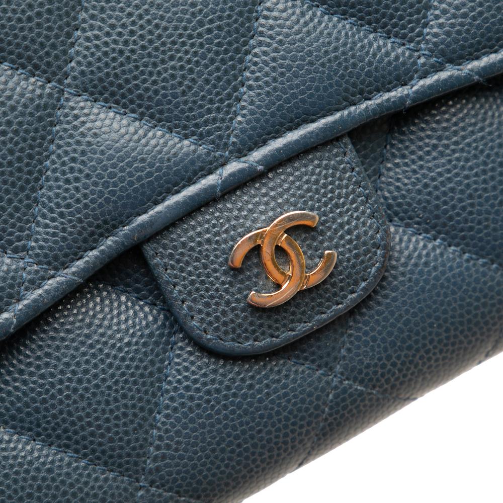 Chanel B Chanel Blue Caviar Leather Leather CC Quilted Caviar Classic Flap Wallet Spain