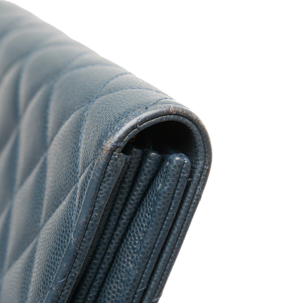 Chanel B Chanel Blue Caviar Leather Leather CC Quilted Caviar Classic Flap Wallet Spain