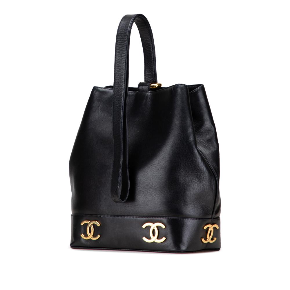 Chanel B Chanel Black Lambskin Leather Leather Triple CC Lambskin Bucket Italy