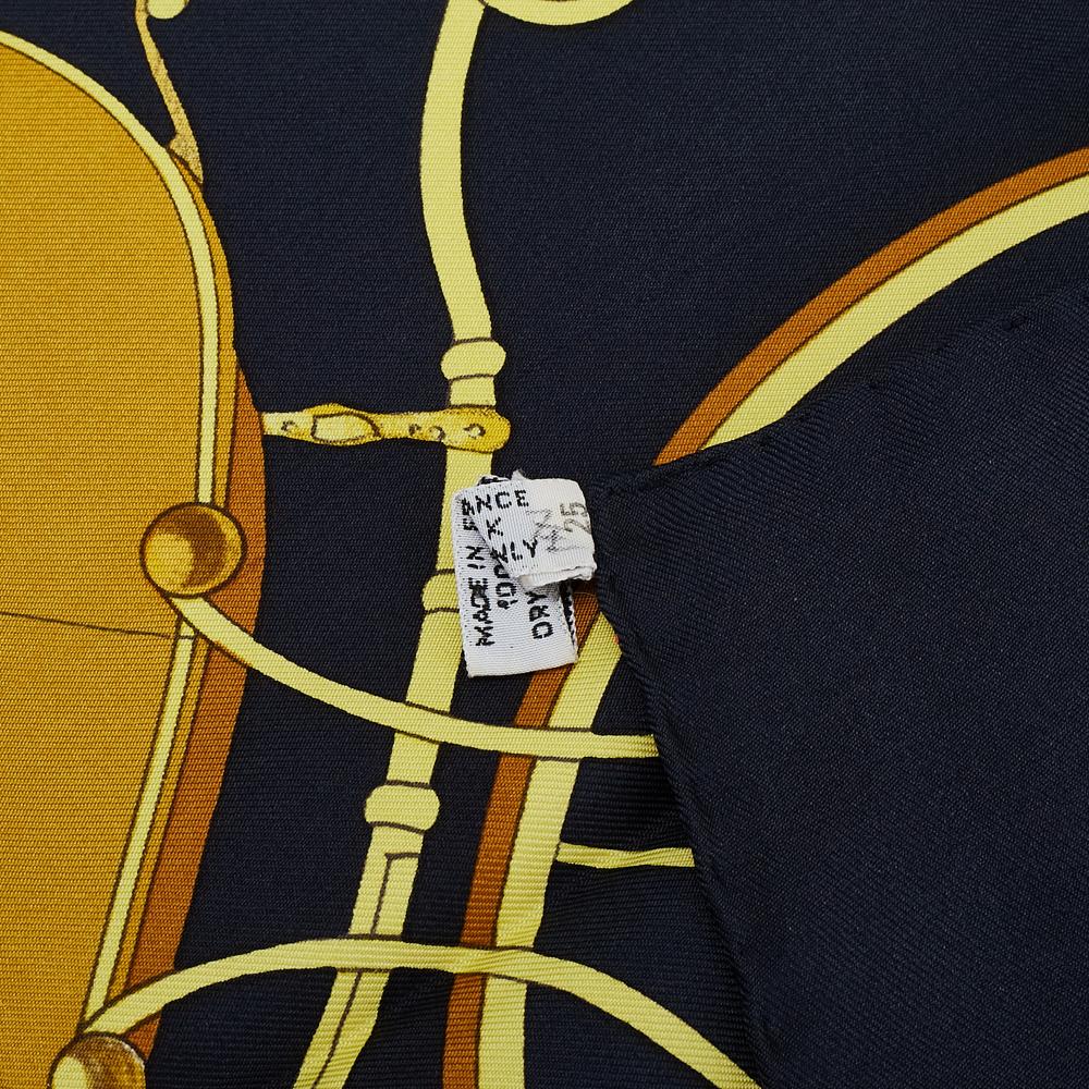 Hermès AB Hermès Blue Navy with Yellow Silk Fabric Springs Scarf France