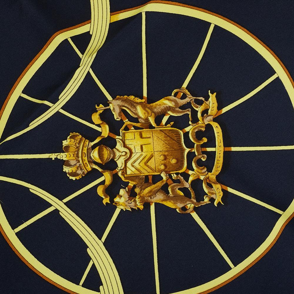 Hermès AB Hermès Blue Navy with Yellow Silk Fabric Springs Scarf France