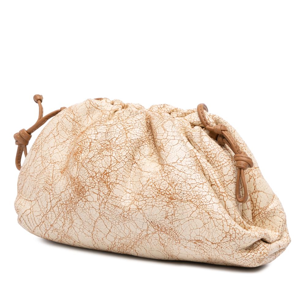 Bottega Veneta B Bottega Veneta Brown Beige Calf Leather Crackled skin The Mini Pouch Crossbody Italy