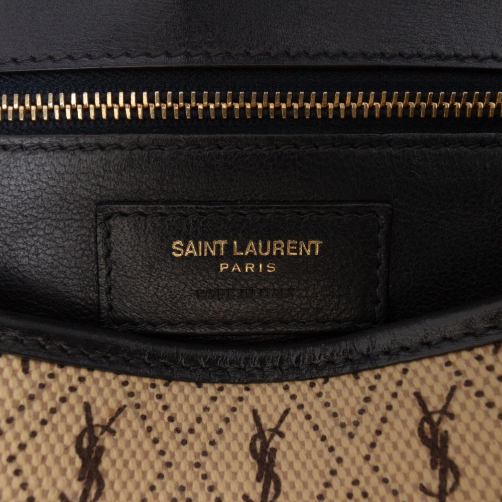 Saint Laurent B Saint Laurent Brown Beige Canvas Fabric Medium Monogram All Over Crossbody Italy