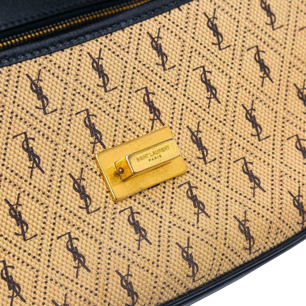 Saint Laurent B Saint Laurent Brown Beige Canvas Fabric Medium Monogram All Over Crossbody Italy