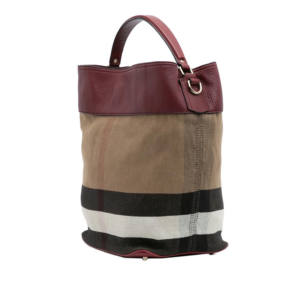 Burberry Brown Medium Mega Check Canvas and Grained Calfskin Ashby Tassel Bucket Bag China
