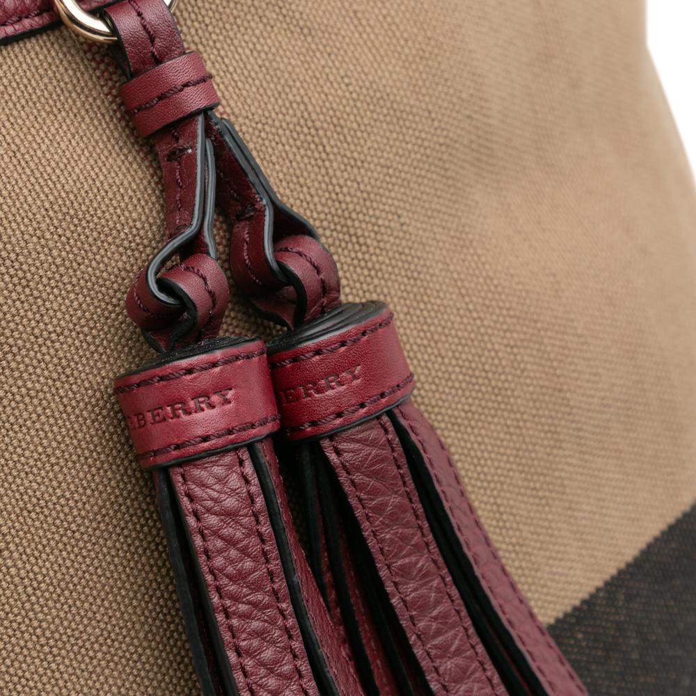 Burberry Brown Medium Mega Check Canvas and Grained Calfskin Ashby Tassel Bucket Bag China