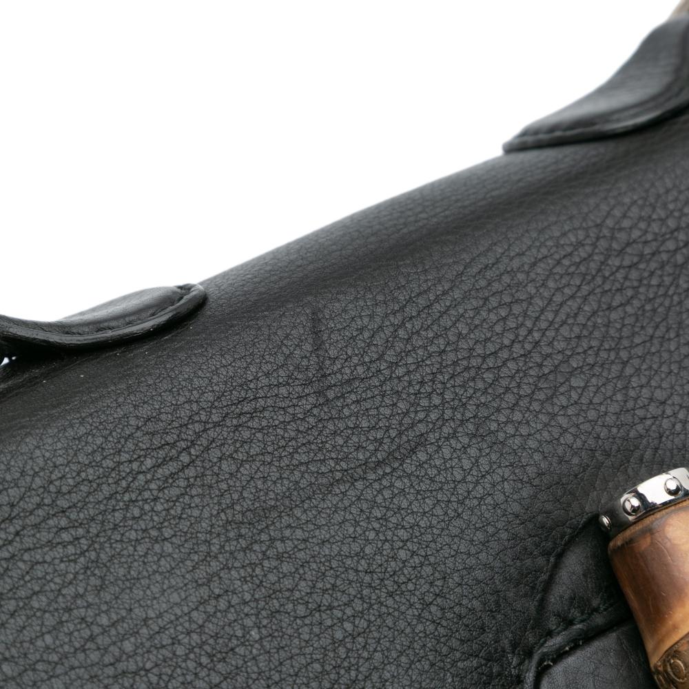 Gucci B Gucci Black Calf Leather Large Pebbled skin New Bamboo Top Handle Bag Italy