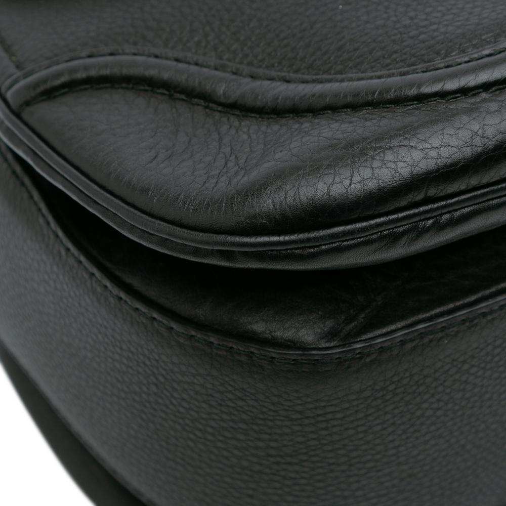 Gucci B Gucci Black Calf Leather Large Pebbled skin New Bamboo Top Handle Bag Italy