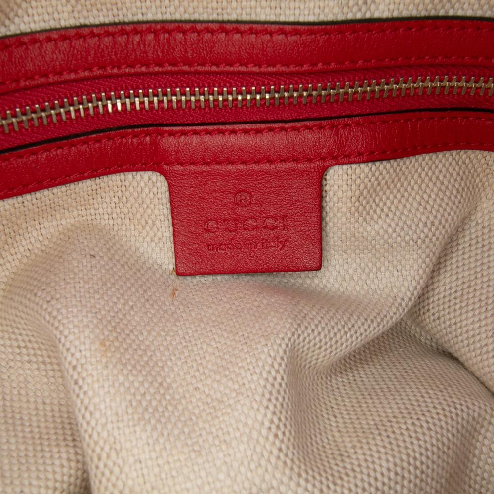 Gucci B Gucci Brown Beige with Red Canvas Fabric Medium GG Valentine Top Handle Bag Italy