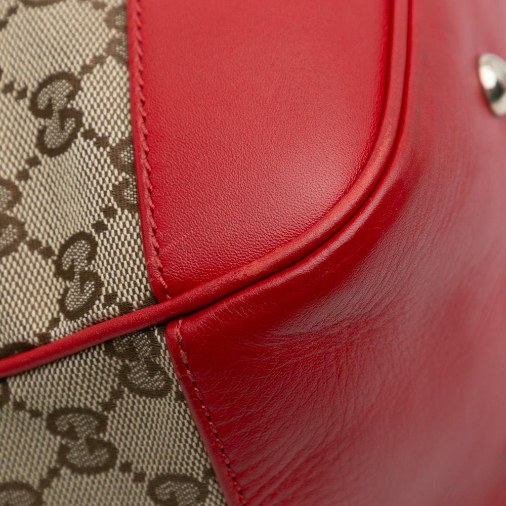 Gucci B Gucci Brown Beige with Red Canvas Fabric Medium GG Valentine Top Handle Bag Italy