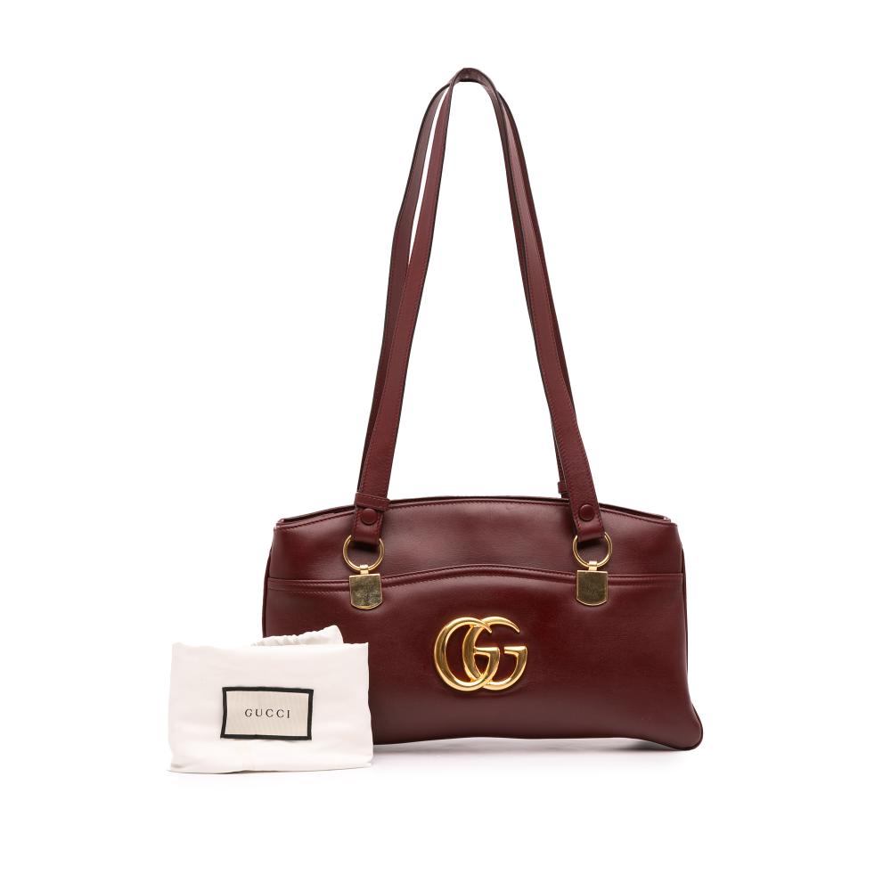 Gucci B Gucci Red Burgundy Calf Leather Large Arli Shoulder Bag Italy