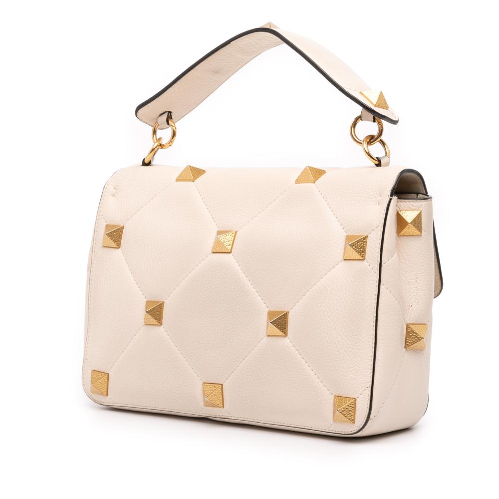 Valentino B Valentino White Ivory Calf Leather Large Grained skin Roman Stud Satchel Italy