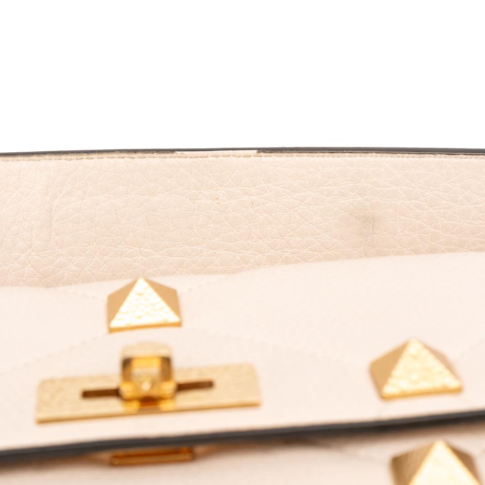 Valentino B Valentino White Ivory Calf Leather Large Grained skin Roman Stud Satchel Italy