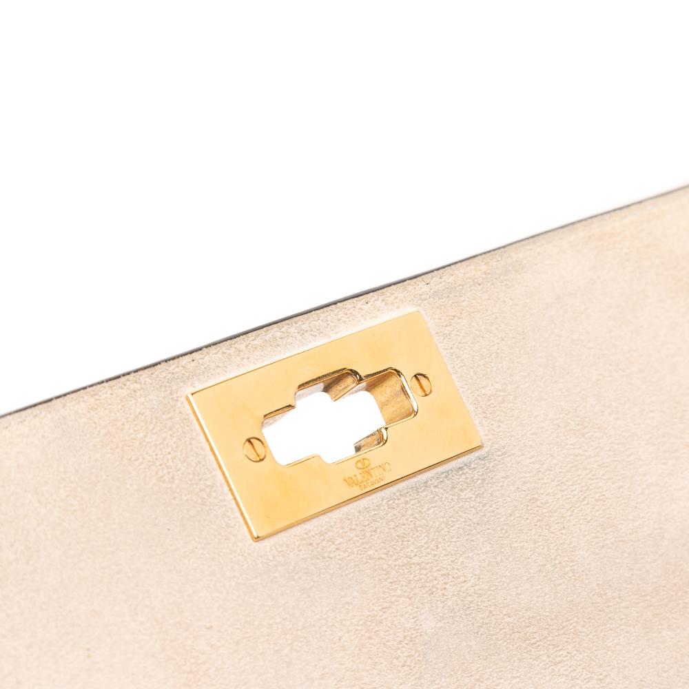 Valentino B Valentino White Ivory Calf Leather Large Grained skin Roman Stud Satchel Italy