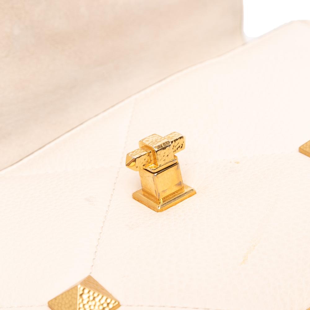 Valentino B Valentino White Ivory Calf Leather Large Grained skin Roman Stud Satchel Italy